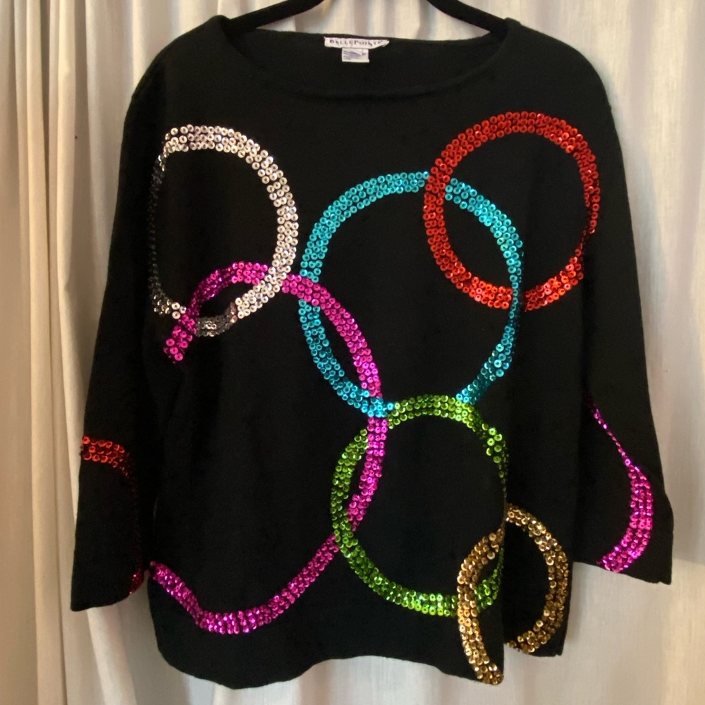 Belle Pointe Black Sweater with Circle Sequin Design Size Woman’s Large